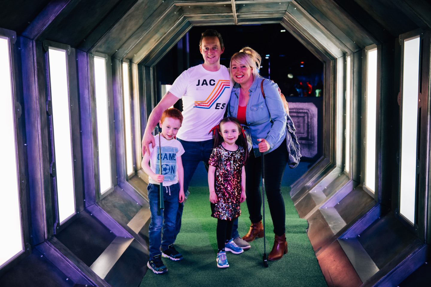 Family Posing Together at Airtastic Mini Golf Northern Ireland